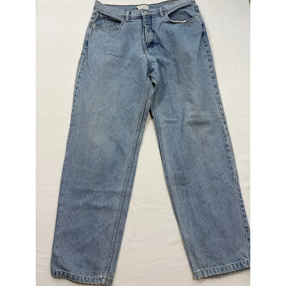 Vintage J.Crew Jeans Mens 33x28 Light‎ Wash Button Fly Straight Leg USA Style